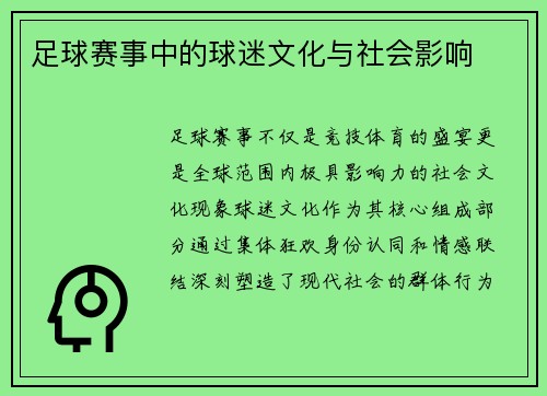 足球赛事中的球迷文化与社会影响